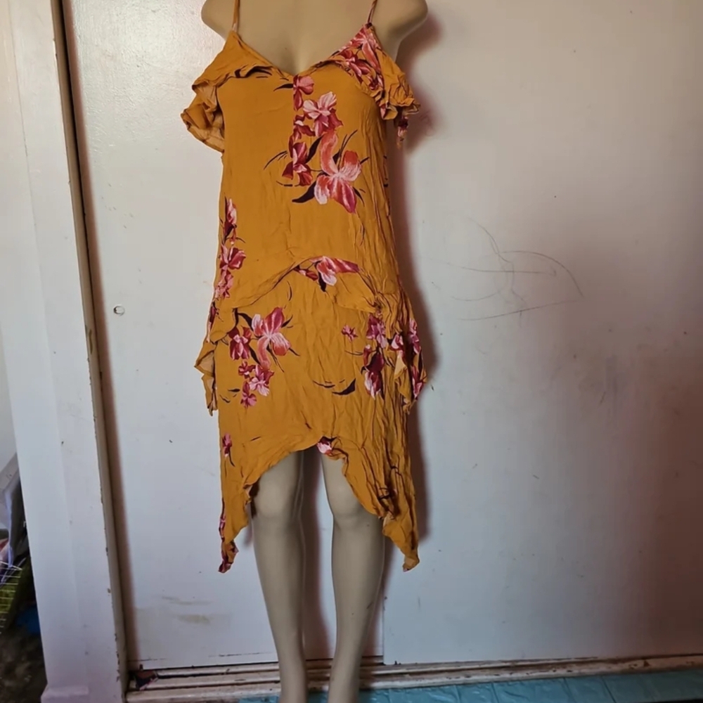Free Press Asymmetrical Mustard Floral Dress